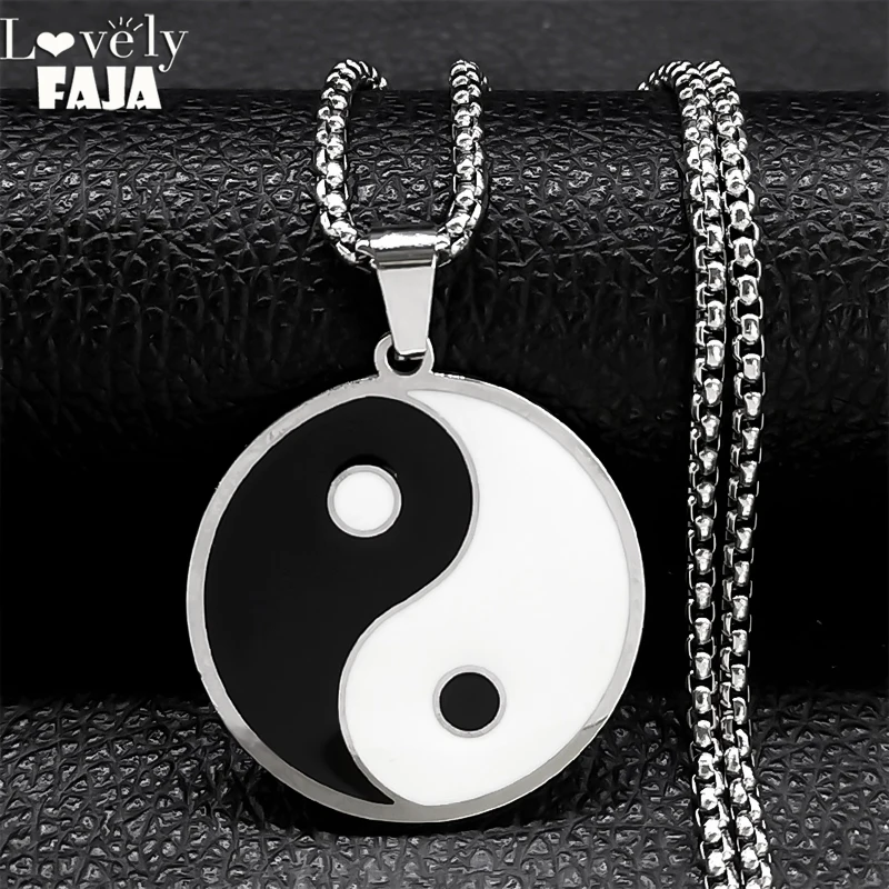 2024 Fashion Yin and Yang Gossip Taiji Stainless Steel Necklaces for Women/Men Statement Necklace Jewelry bisuteria N8476S03