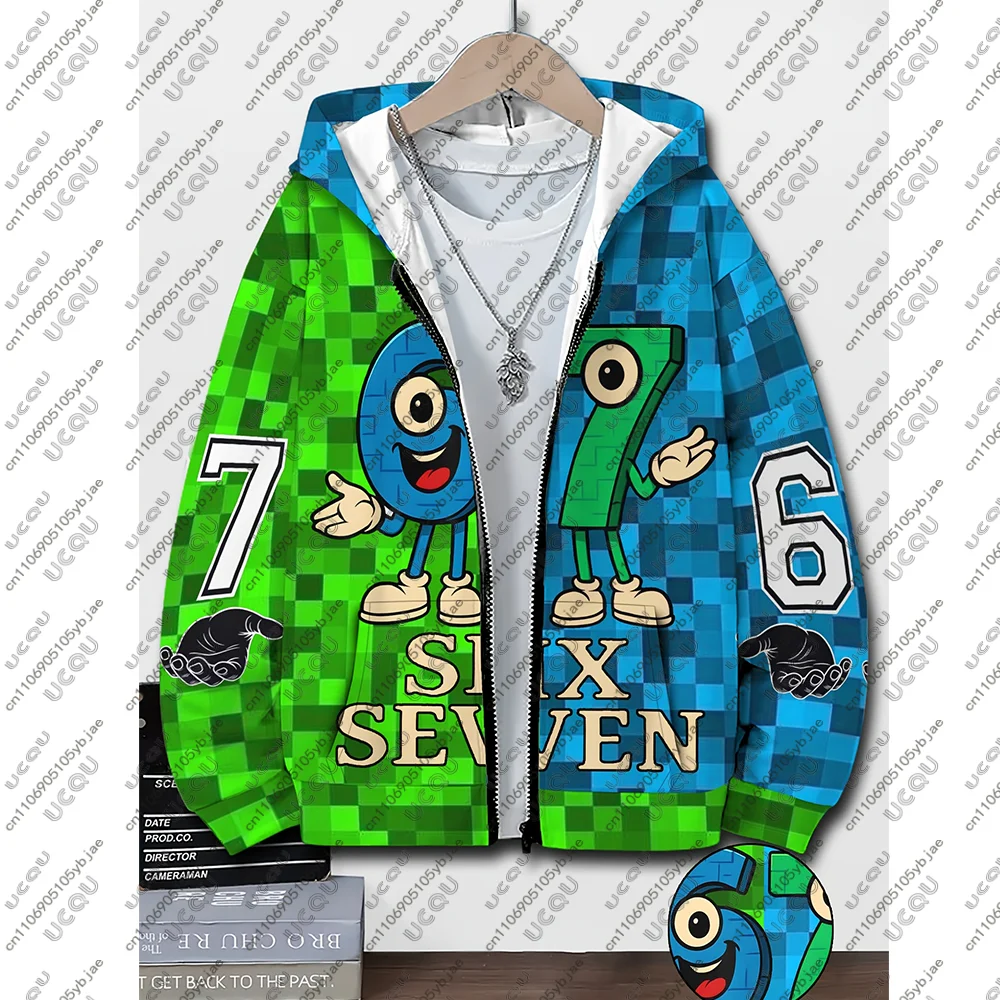 

2026 Подарочная мужская детская футболка осень/зима Повседневная толстовка для мальчиков Pixel Style Толстовка на молнии Топ для взрослых Y2k Daily Six And Seven 67