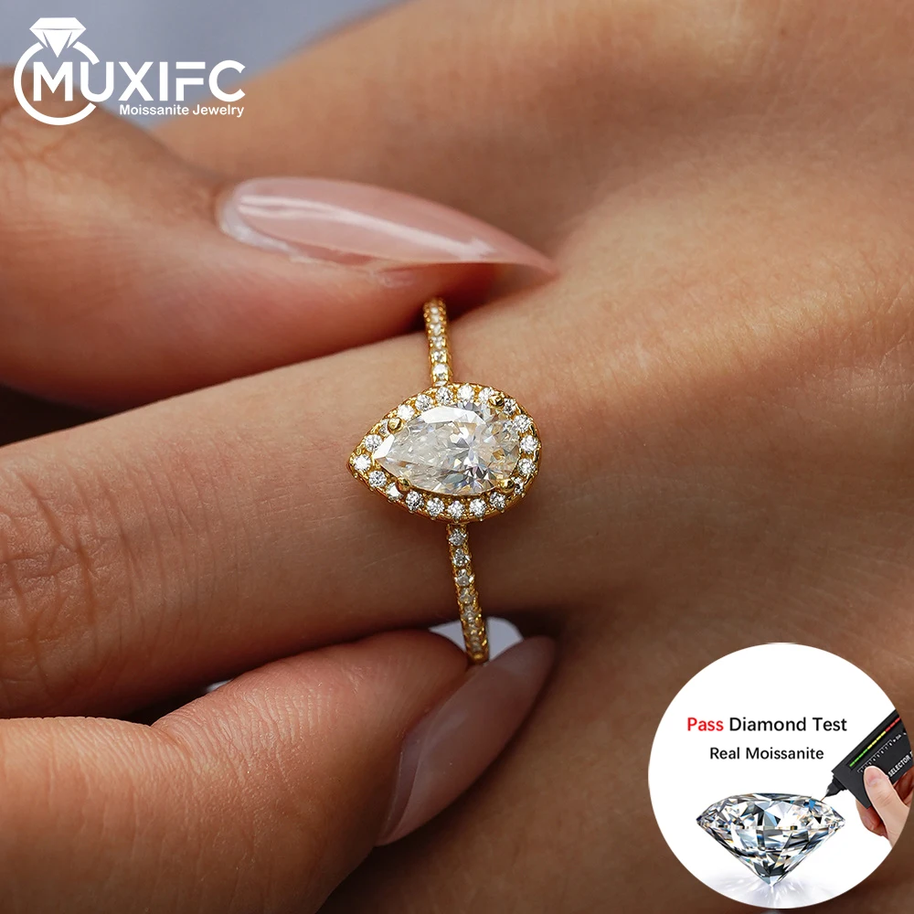 

MUXIFC 1ct Pear Cut Moissanite Ring Women Water Drop Engagement Wedding Finger Rings with Gra Certificate 925 Silver Bridal Band