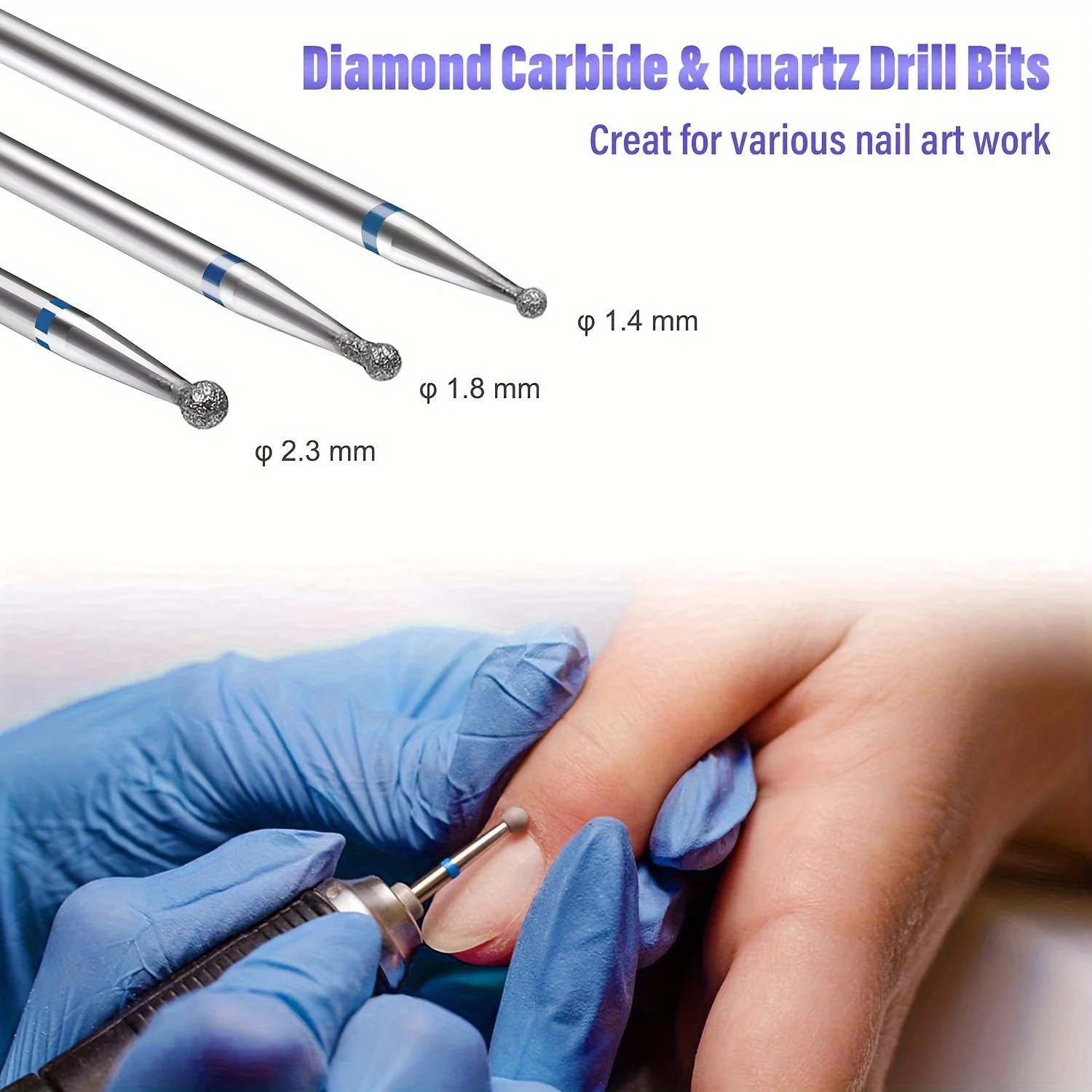 3/32" Kit 20 Professional Nail Drill Bit Sets, Ceramic And Diamond Nail File Heads, Electric Drill Trimming Nail Drill Bits for