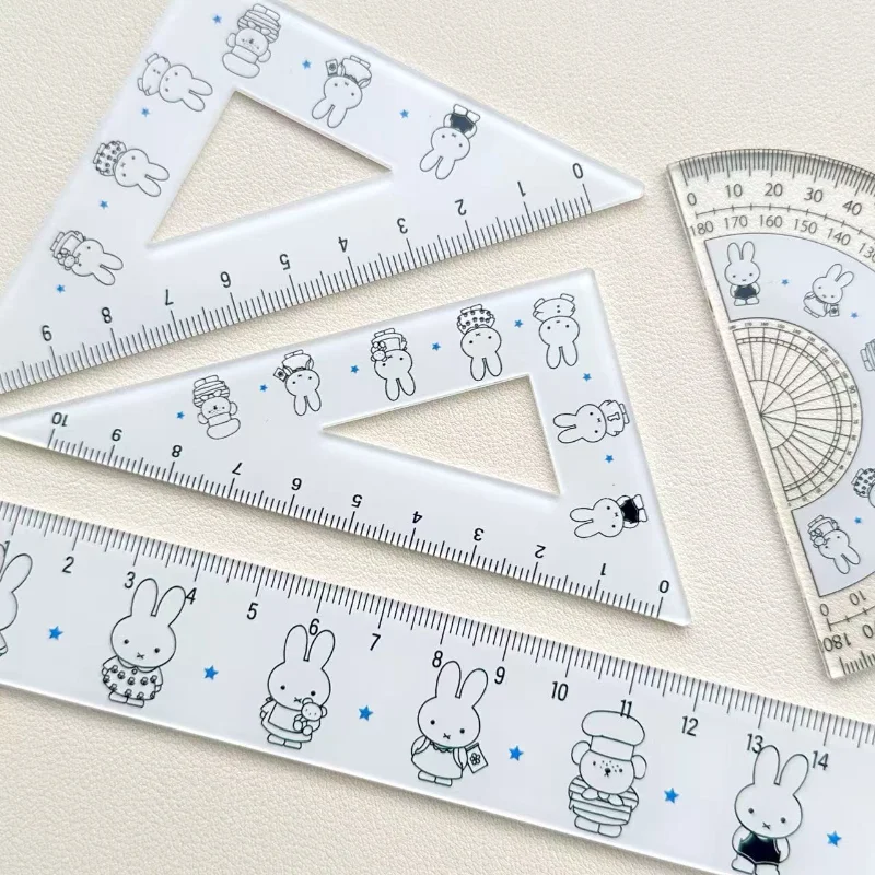 Nuevo Miffy lindo dibujo animado alta belleza Miffy Rabbit acrílico estudiante papelería conjunto regla para aprender, juego completo de regalos escolares