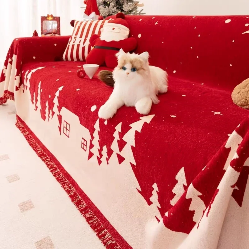 

Рождественский универсальный чехол для дивана с рисунком синели, нескользящее одеяло для дивана, полное покрытие для дивана с защитой от кошек