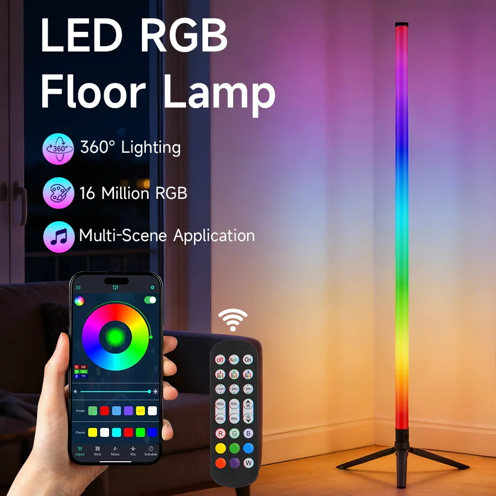 Smart LED Floor Lamp RGB Remote & APP Control Music Sync Corner Lighting Timer Modern Mood Standing Lamp for Living Room Gaming