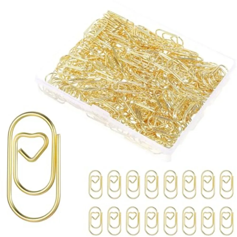 

Small Gold Paper Clips: Love Heart Shaped Paperclips 200 Pcs Mini Metal Cute Paper Clips Holder for Home Office School Desk Org
