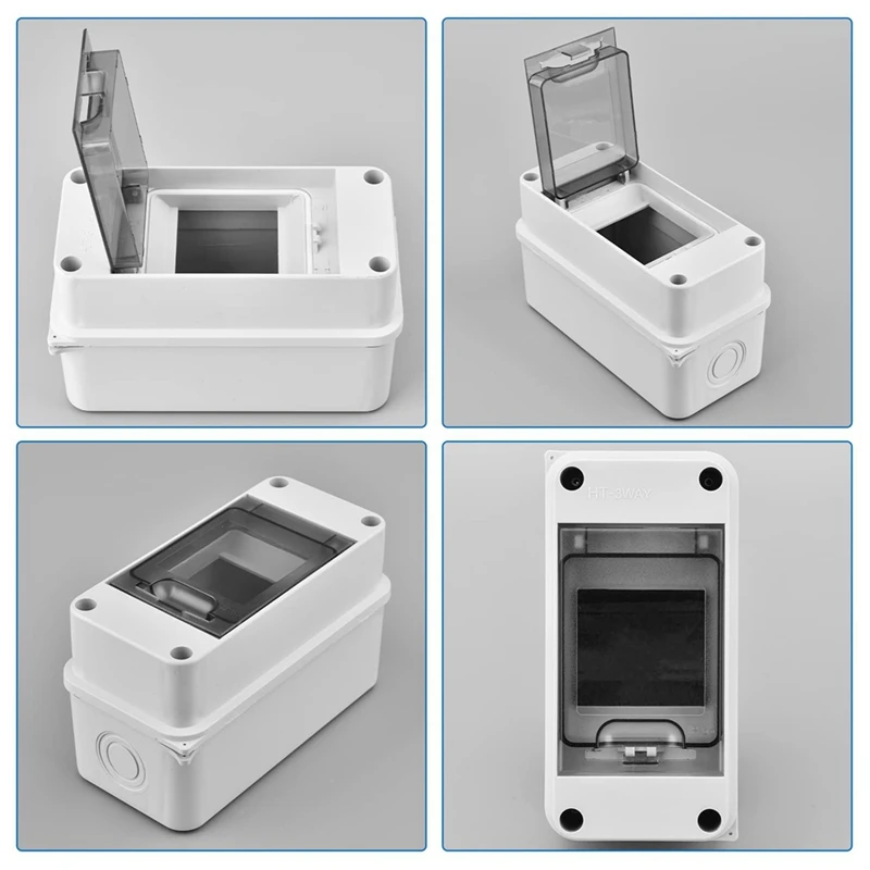 Distribution Protection Box, Waterproof Transparent Cover 3 DIN Rail Outdoor Distribution Junction Box 2Pcs