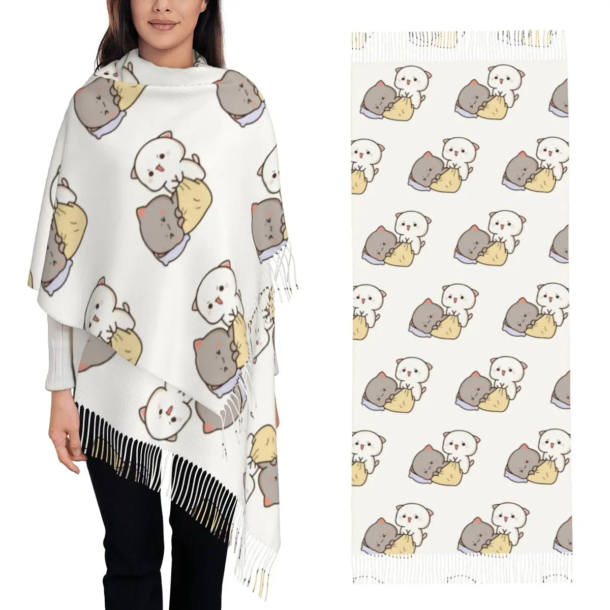 

Моти Моти Персиковый кот Гома Спальный шарф Шарфы с кисточками для женщин Мягкие теплые шали и накидки Большая осенне-зимняя шаль