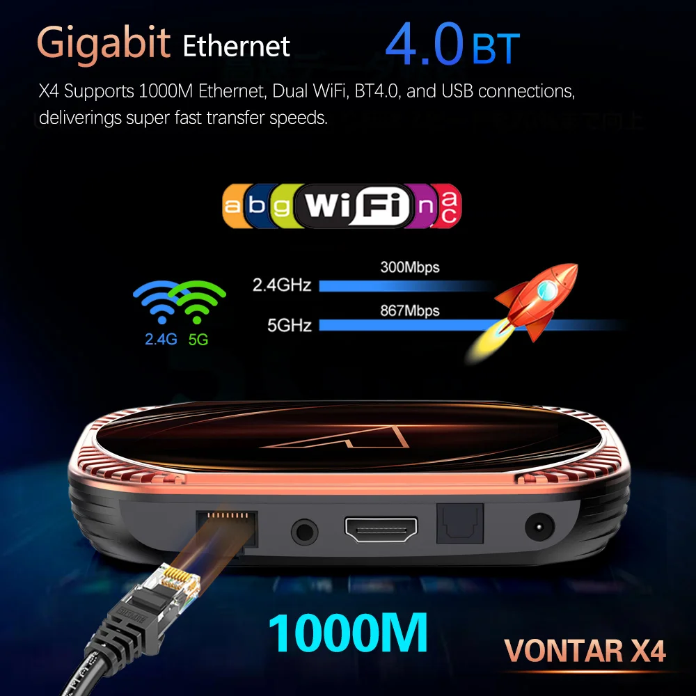 VONTAR X4 Smart TV Box Android 11 Amlogic S905X4 TVBox 4GB 128GB 1000M Dual Wifi 4K 60fps AV1 مشغل الوسائط 32GB 64GB اختياري