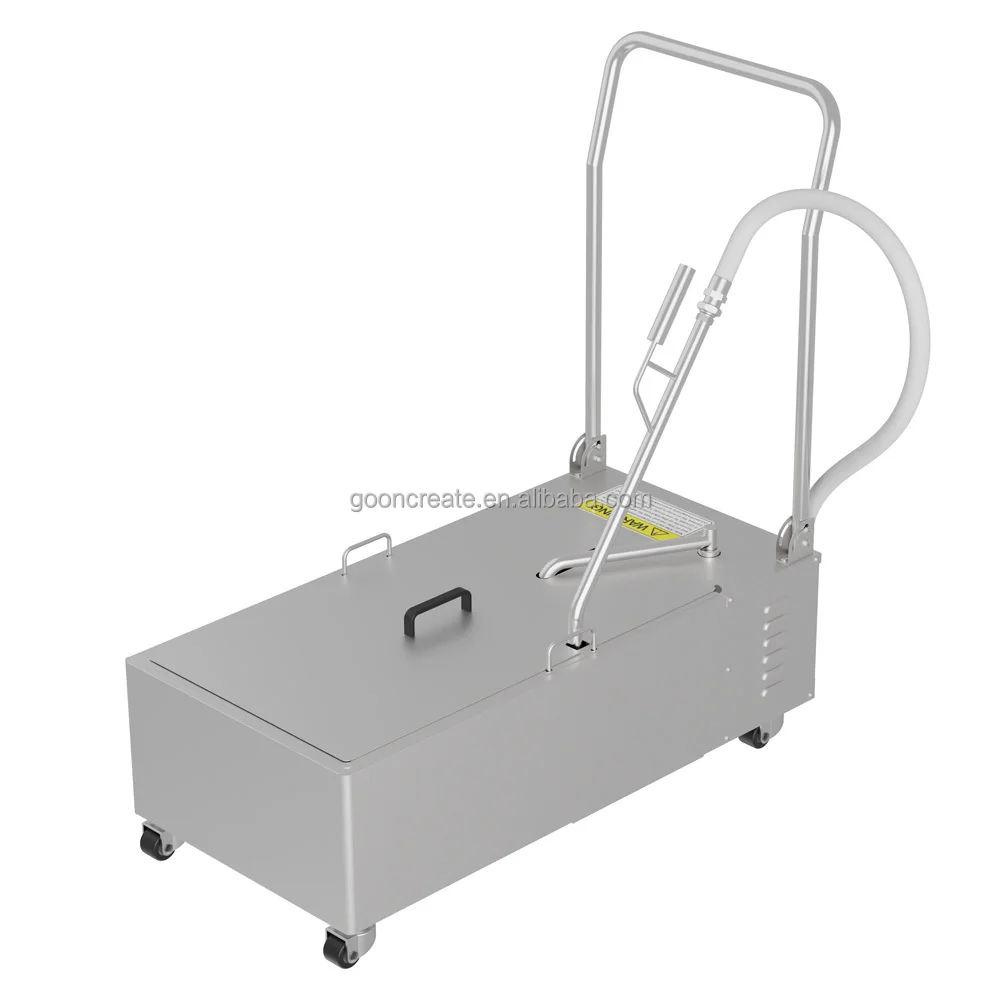 Deep Fryer Filter Machine Commercial Mobile Oil Filter System 370W with  Oil Drain,12L/min Flow Rate 48L Tank Foldable Handle