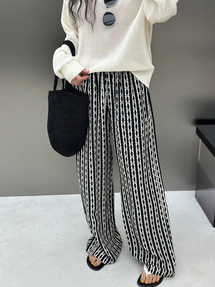 

Шелковые повседневные брюки с геометрическим узором, широкие, свободного кроя, прямые, женские, летние, новинка Bodhl