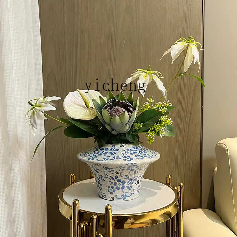 ZYA Artificial Flowers New Chinese Style Decorative Flowers Blue and White Porcelain Dining Table Ornaments High-end Floral Art