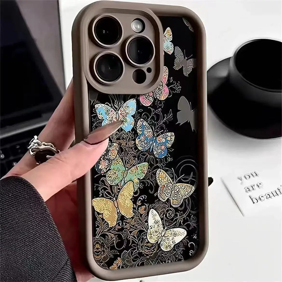 الفن الأرجواني فراشة قضية الهاتف آيفون 16 15 14 13 12 11 X XR Xs SE 2 8 7 زائد برو ماكس سيليكون للصدمات الغطاء الخلفي #3