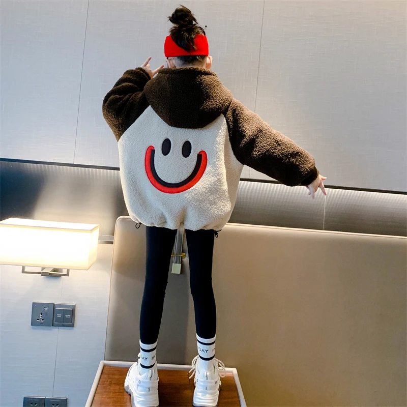 2022 new warm jackets for children's faux fur autumn winter hooded sweatshirts girls long sleeves furry spring cotton coats boys