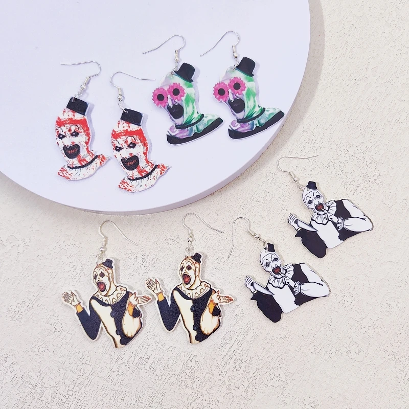 Halloween Creepy Clown Dangle Earrings for Women Acrylic Jewelry Fashion Accessories