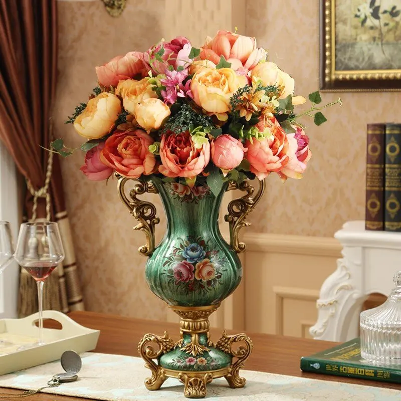 Home Decoration European-style Flower Ornaments Living Room Entrance Flower Arrangement Resin Table Flower Vase