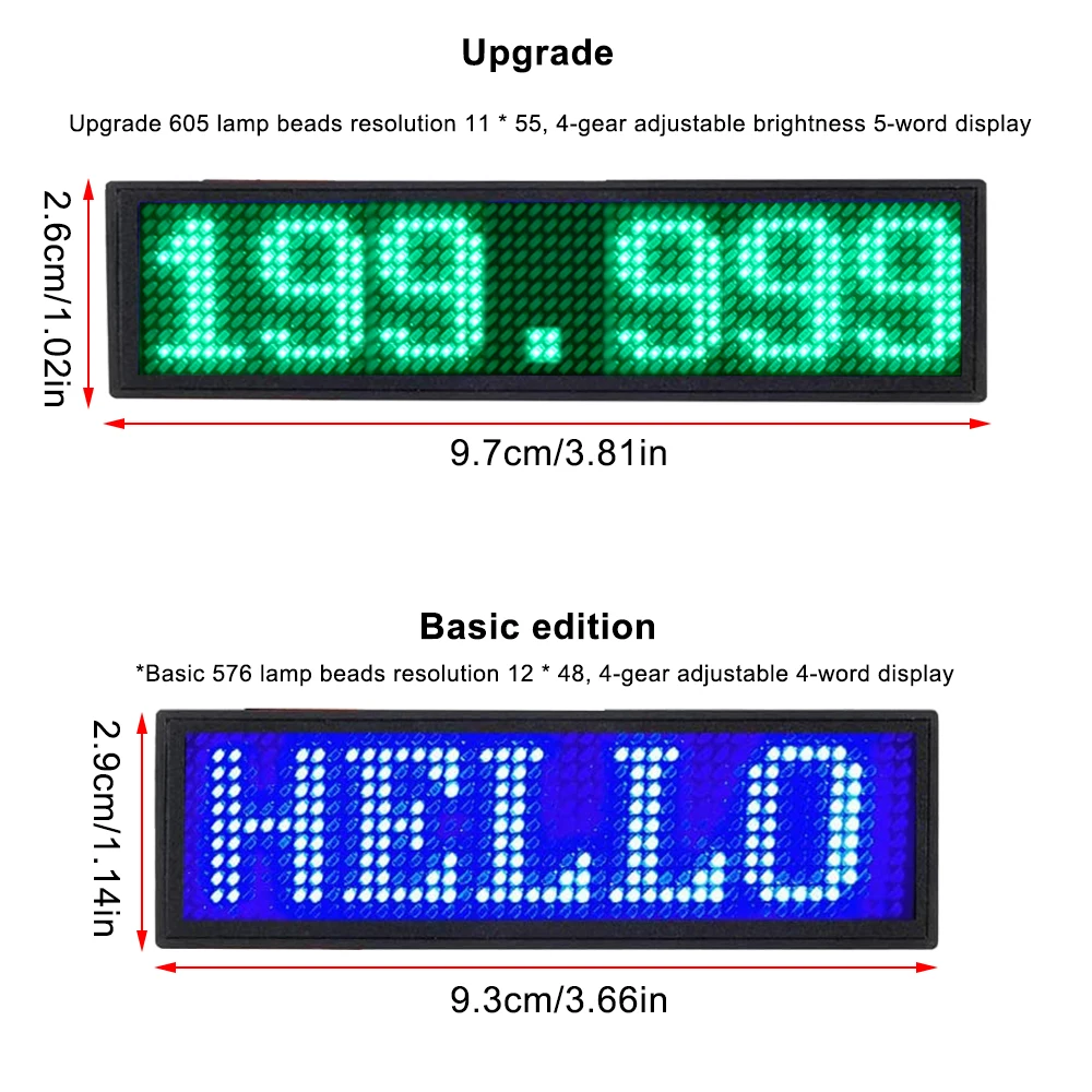 Bluetooth LED Name Badge DIY Programmable Scrolling Message Board Mini LED Display HD Text Digits Pattern Display 550 English