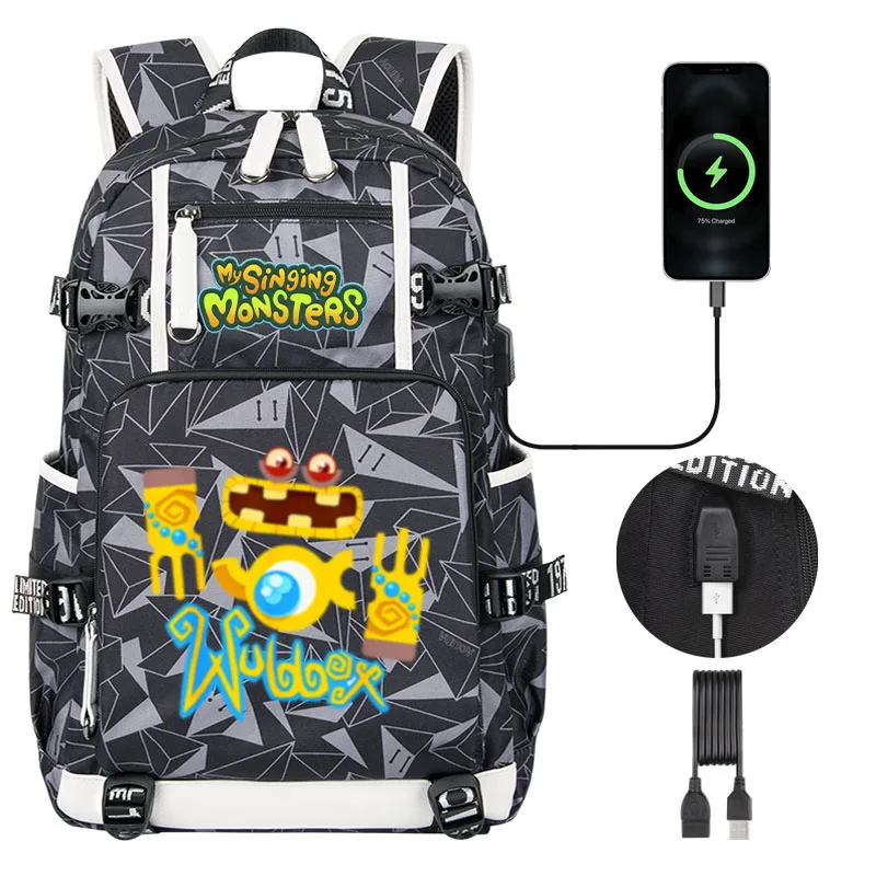 New My Singing Monsters Wubbox Children Backpack NEW USB Boy School bag Large Capacity USB Teenage Kids Students Schoolbag