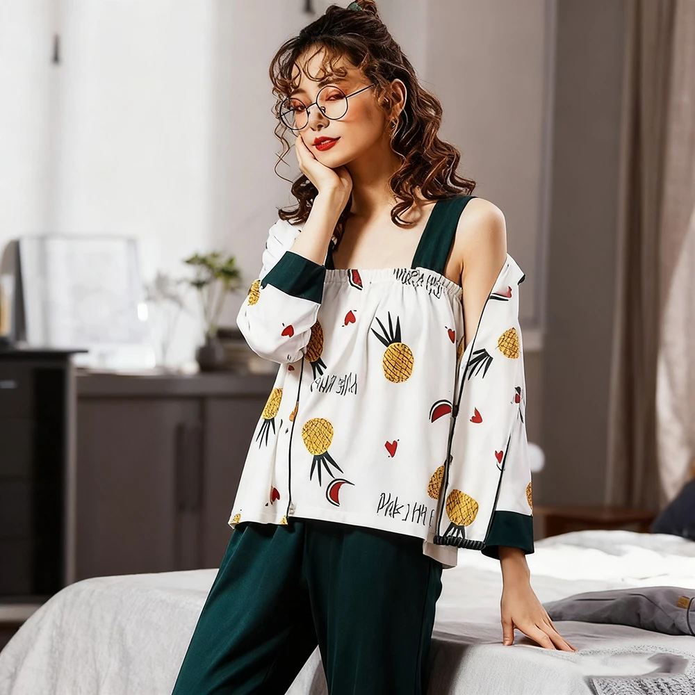 Plus Size Women's 7-Piece Cotton Pajama Set - Cartoon Long Sleeve, Soft Cozy Loungewear