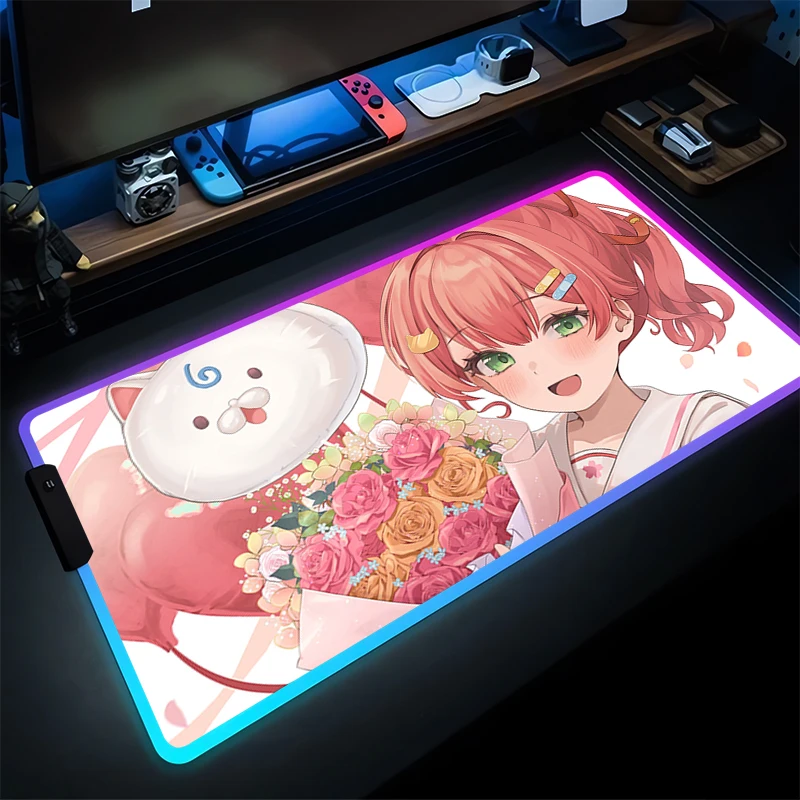 

Kawaii Mouse Pad Anime Cute Girl Gabinete Game LED PC Hololive Sakura Miko Desk Mat RGB Keyboard Pad Gaming Accessories Mousepad