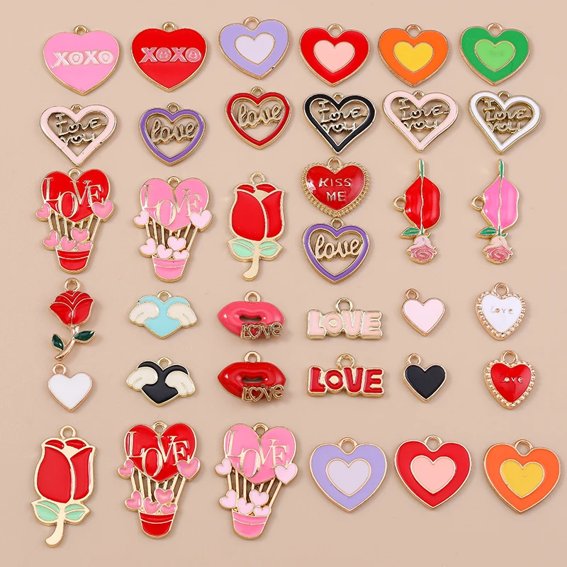 20 Stück niedliche, bunte Emaille-Anhänger in Form von Herzen und Blumen zum Basteln von Schmuck, Ohrringen, Halsketten und Armbändern – ideal für DIY-Bastelprojekte. – Detail 3