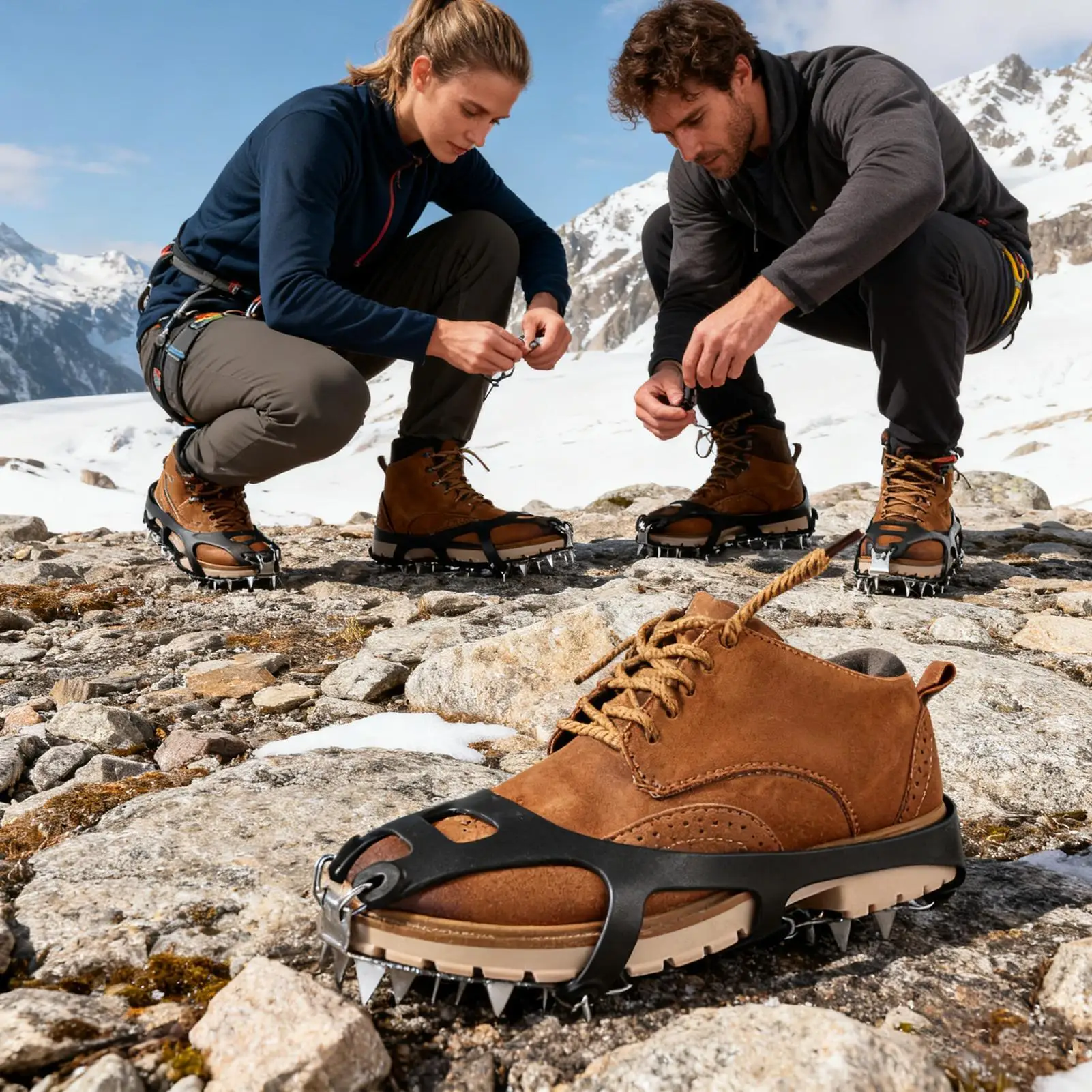 مرابط الثلج من الفولاذ المقاوم للصدأ العالمي المضاد للانزلاق الأشرطة أحذية الجليد القابضون للرجال الشتاء في الهواء الطلق المشي لمسافات طويلة المشي تسلق