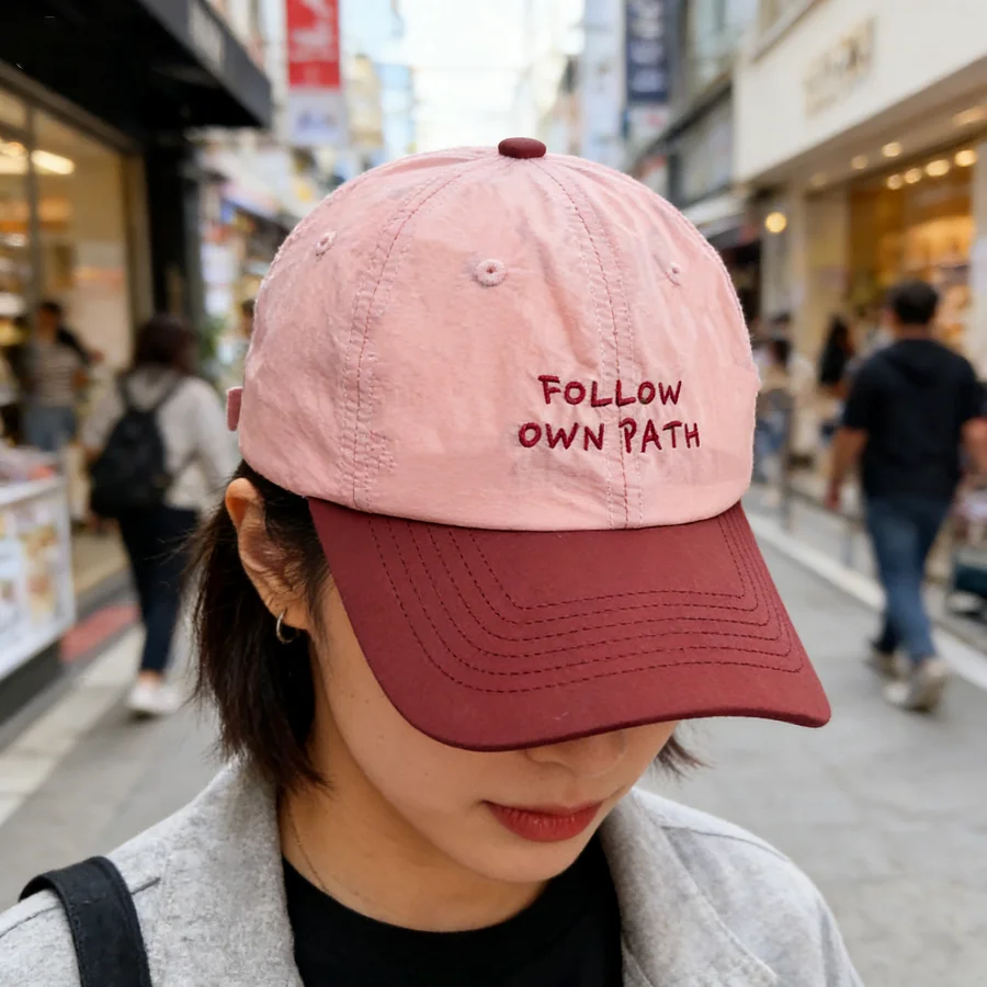Baseballkappe im koreanischen Stil mit Buchstabenstickerei und Farbblock-Design, schnelltrocknend und atmungsaktiv, im Paar-Stil, geeignet für den täglichen Gebrauch und Reisen.
