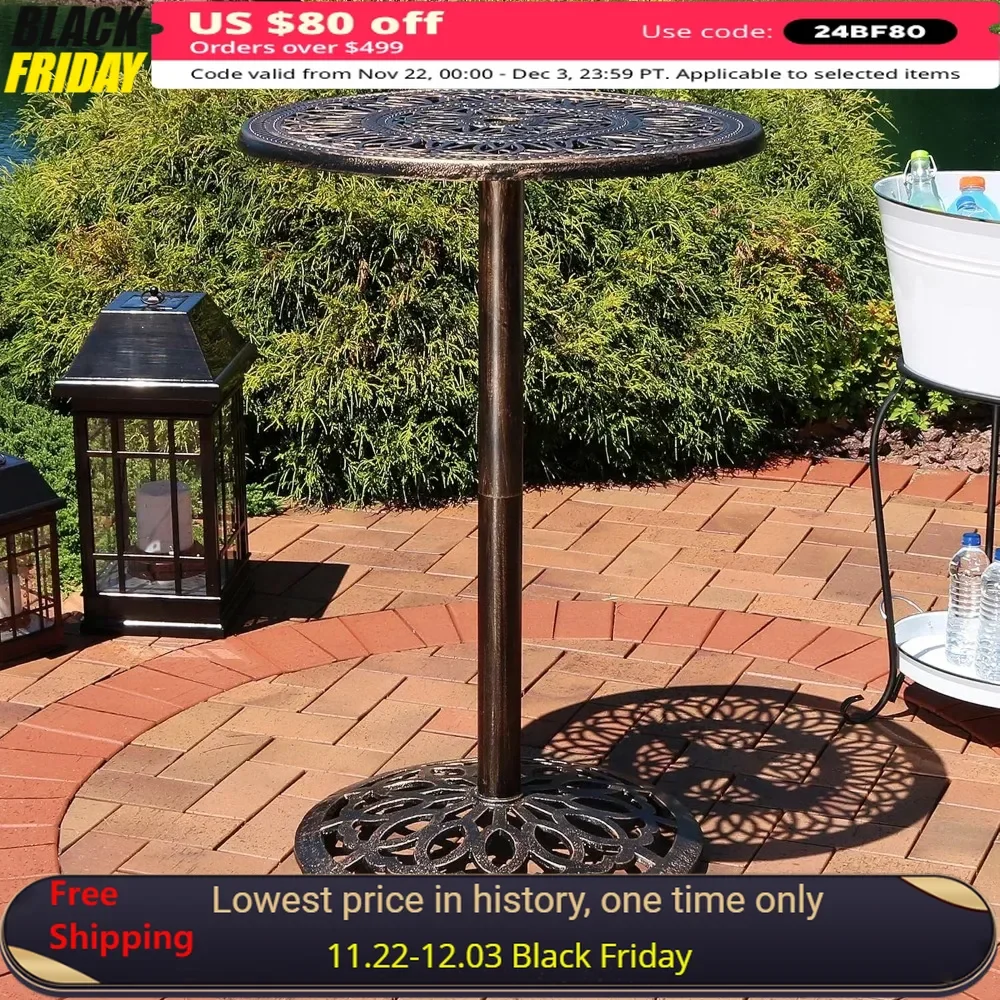 

40-Inch Outdoor Table with Cast Aluminum Tabletop, Steel Center Pole, Powder-coated Finish, Cast Iron Height Patio Table