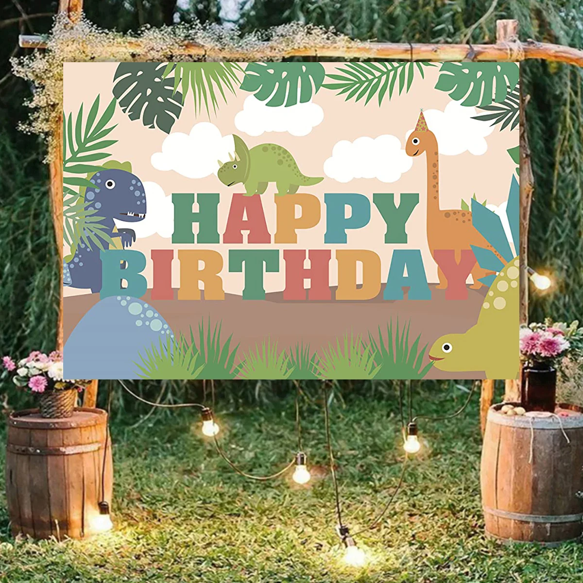 

Dinosaur Theme Photography Kids Happy Birthday Backdrop Background Cartoon Customize Banner Children Bedroom Party Decoration