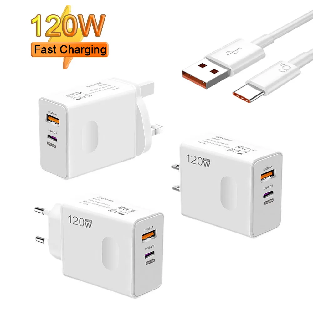 120W USB Charger Adapter QC5.0 67W/25W Fast Charging for iPhone 16 15 14 Pro Max Samsung Xiaomi Dual Port USB Type-C Charger