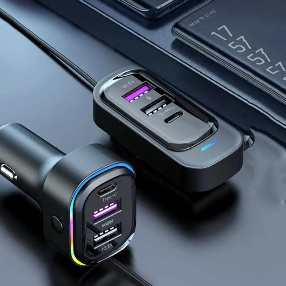 

81W Power Car-mounted multi-function charger 6 in 1 Ports 1.5m Cable Fast Car Charger Anti-Slip Clamp Type C Slot