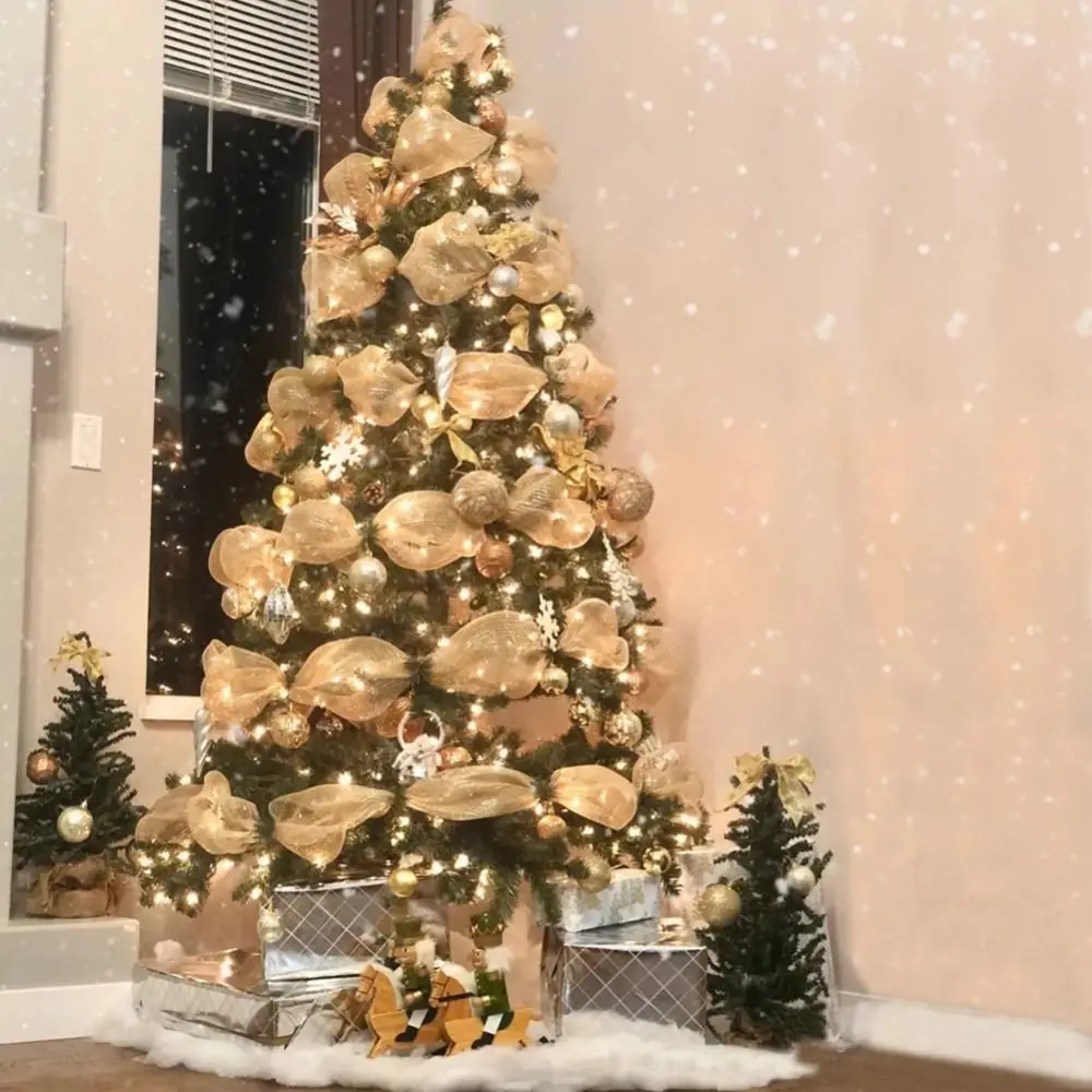 Błyszcząca wstążka ozdobna na Boże Narodzenie, siateczka, 26 cm, kolorowa wstążka na choinkę, ręcznie robiona, elastyczna wstążka do pakowania prezentów na Boże Narodzenie.