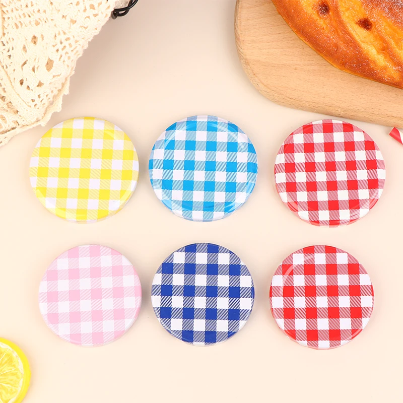 10Pcs Colorful Lattice Jam Jars Lids Wide Mouth Screw Lids Twist Off Lids Storage Caps For Jars Glass Round Storage Cover