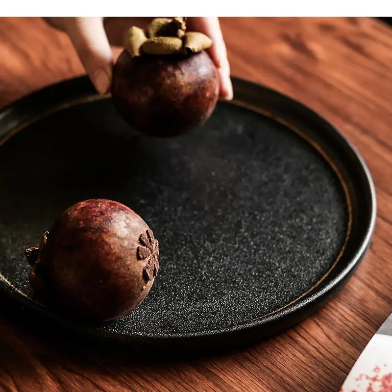 Ceramic Pasta Steak Plate Retro Sashimi Sushi 8.5/10 Inch Kitchen Round Tableware Cooking Dish Snack Dessert view 2