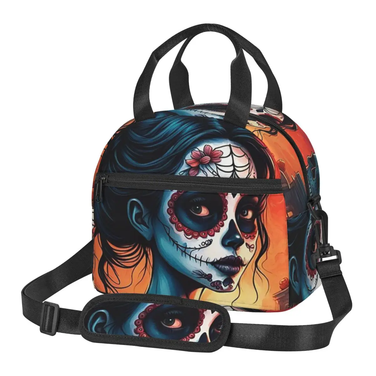 Alexander Gothic Las Elegantes Girls Day Of Dead Skull Lunch Bags Bento Box Lunch Tote Picnic Bags Cooler Bag for Woman Office