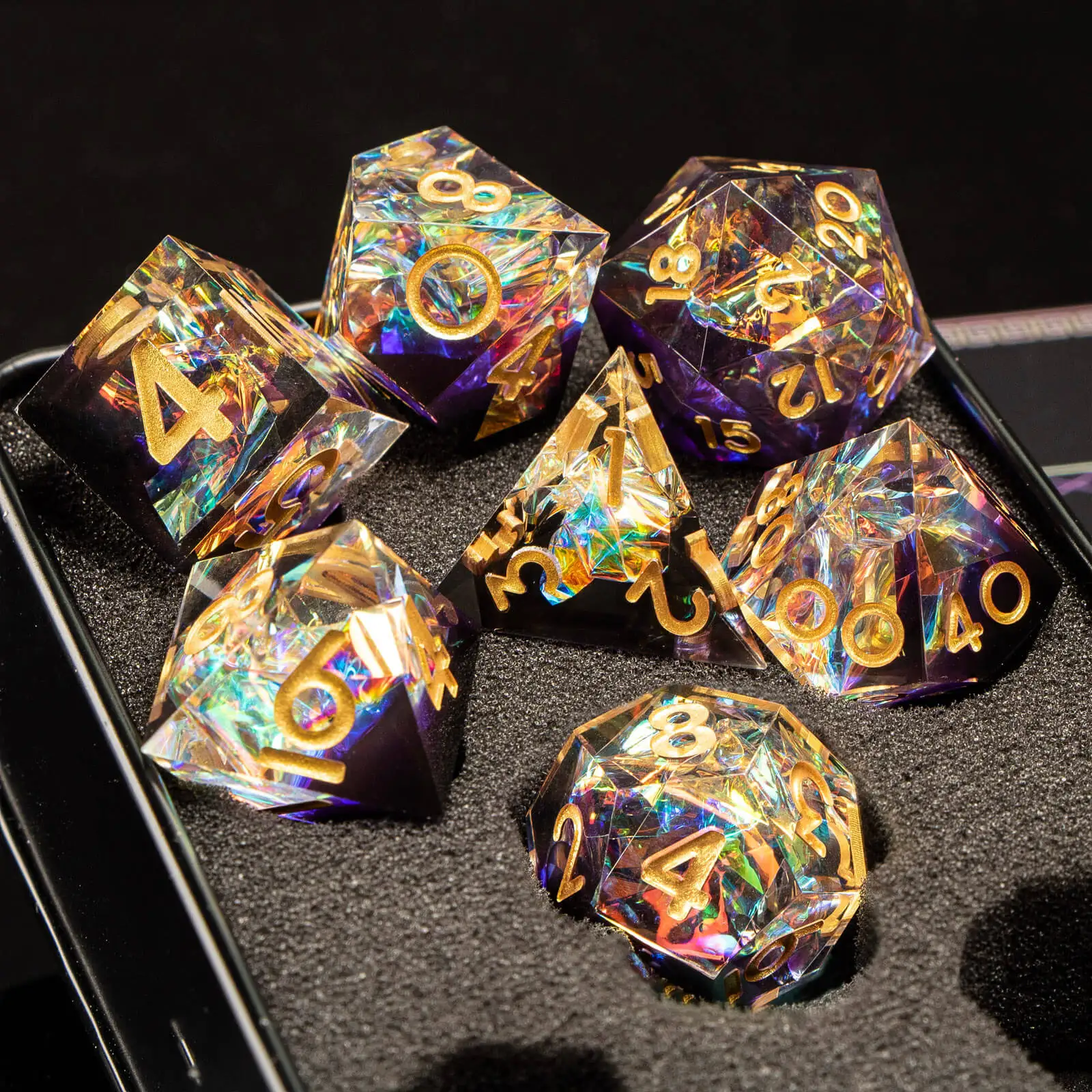 

Resin Sharp Edge Dice Set DND, Handmade Lightning D and D Dungeon and Dragon RPG Polyhedral Dice, Role Playing Games D&D Dice