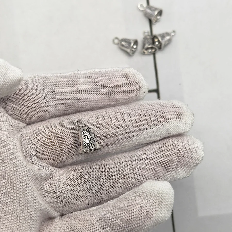 10PCS Cute Alloy Bell Charms Silver Color Dragon Design Pendant For Necklace Bracelet Jewelry DIY Accessory No Sound 13*9mm