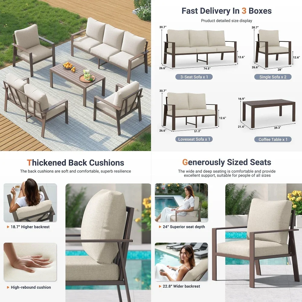 

4 Piece Patio Furniture Set,Outdoor Metal Patio Furniture with Coffee Table amp Rocking Chairs Conversation Set for Porch,Backy