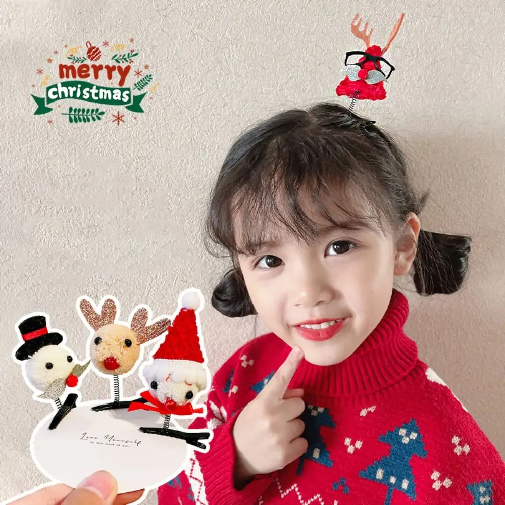 Merry Christmas Decor Christmas Hairpin Bowknot Sequin Children Deer antler Hair Clip Red Barrette Korean Hair Accessories