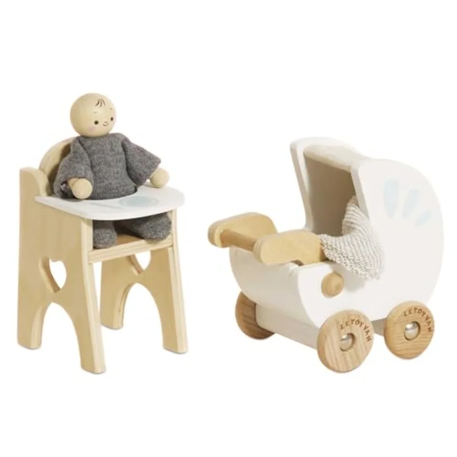 

Dollhouse Furniture Accessories Nursery Set for Playroom Decor Wooden Design in Pastel Colors Detailed Craftsmanship