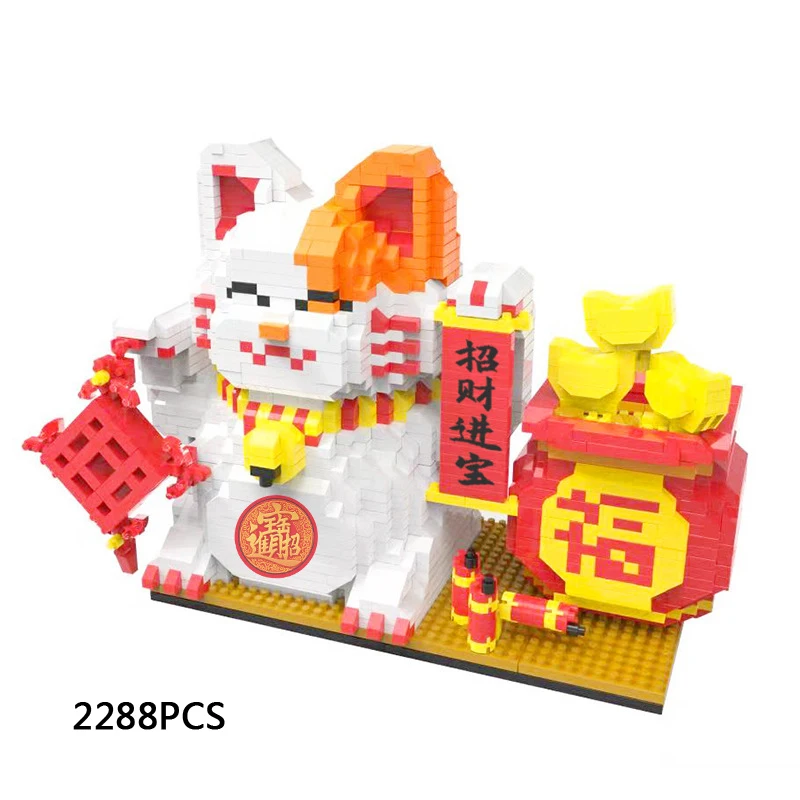 

iDEA Stationery Building Brick Lucky Fortune Cat Pen Container Micro Diamond Block Blessing Bag Nanobrick Toy For Kids Gifts