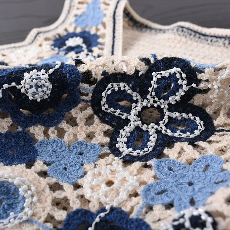 Chaleco de ganchillo con margaritas para mujer, sin mangas, con botones, suéter de punto abierto, Top de verano para adolescente, traje de vacaciones bohemio