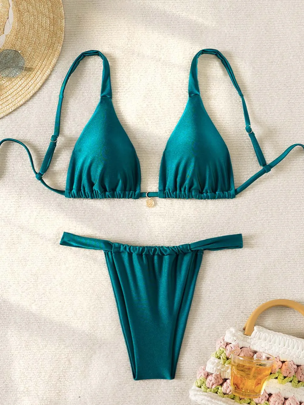 Bikini Triange rojo Tanga traje de baño de dos piezas traje de baño Y2K dopamina Halter traje de baño para Yong Gril Vocation