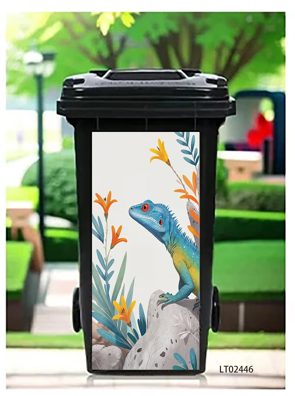Magical Peacock Dragon Trash Can Sticker, Fantasy Nature Design Waterproof Removable Outdoor Garbage Bin Decor