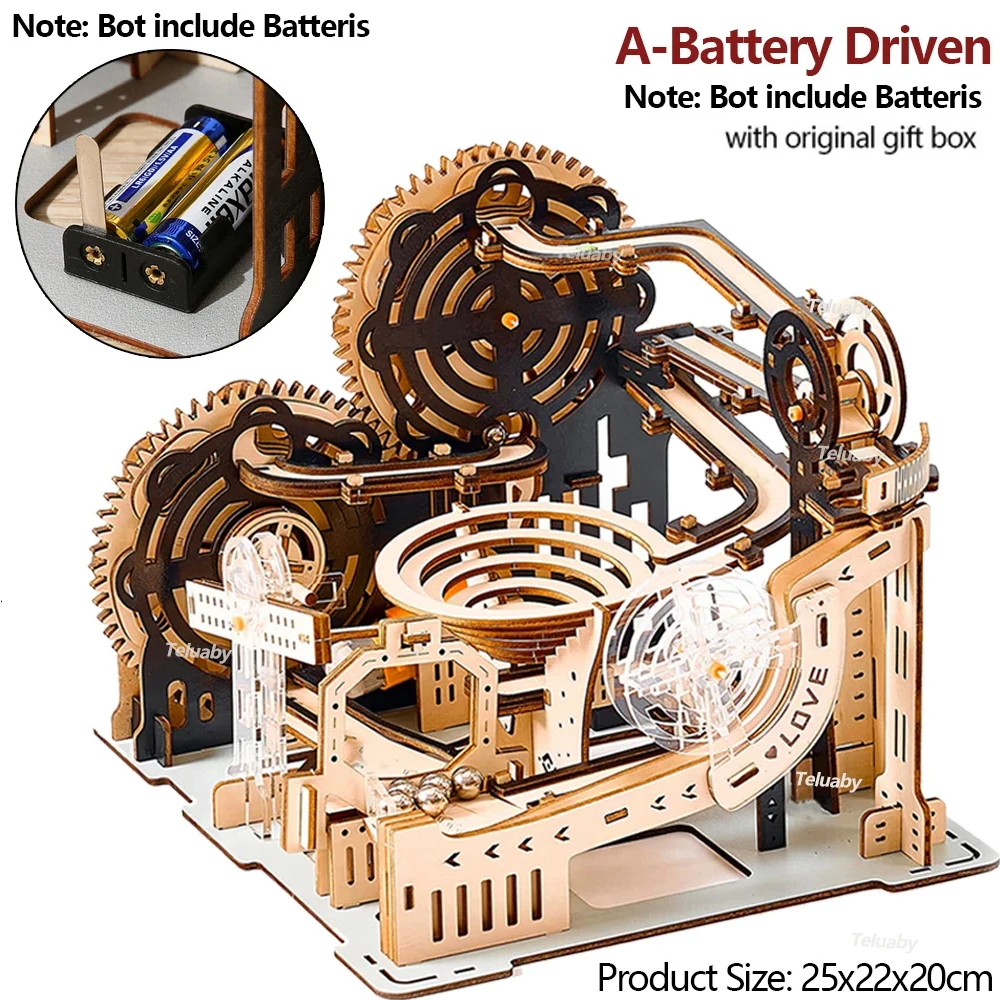 3D Houten Puzzel Marmer Run Set DIY Monteren Mechanische Modelbouwsets STOOM Educatief Speelgoed voor Volwassen Kinderen Verjaardagscadeautjes