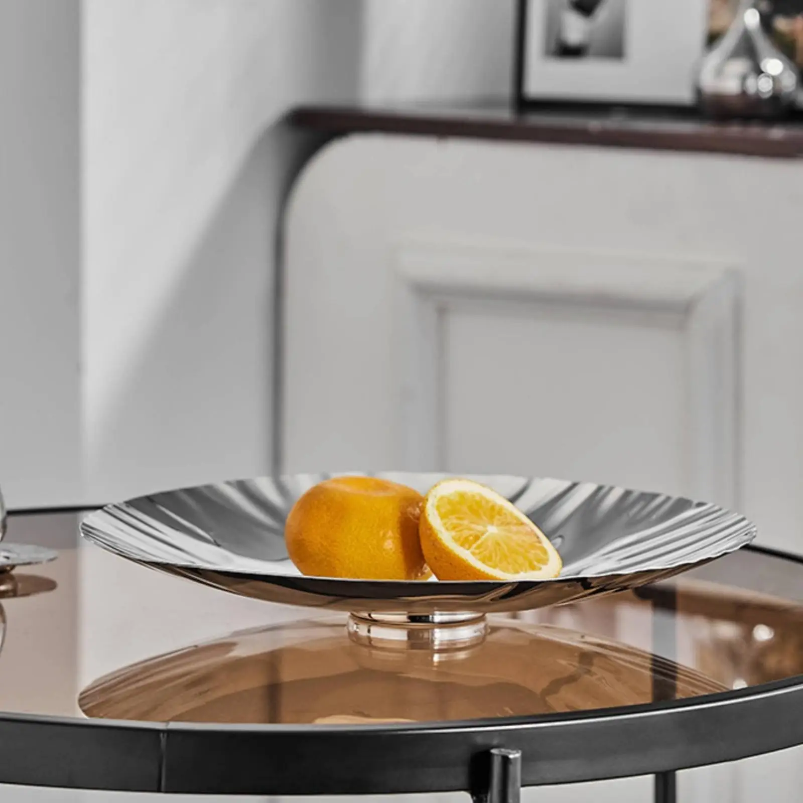 Industrial Bowl Sturdy 304 Stainless Steel Shallow Platter Metal Fruit Bowl for Home Decor Keys Ornaments and Snacks