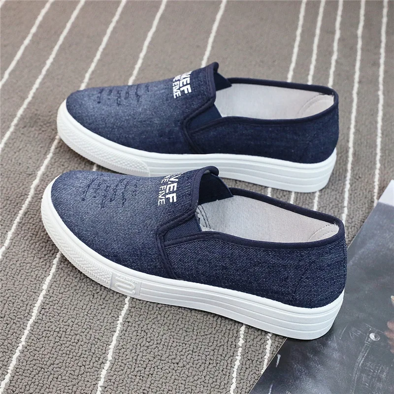 Spring Beef Tendon Thick Soled Denim Shoes for Women Old Beijing Cloth Shoes Mom Student Sneakers Lazy Canvas Shoes for Women