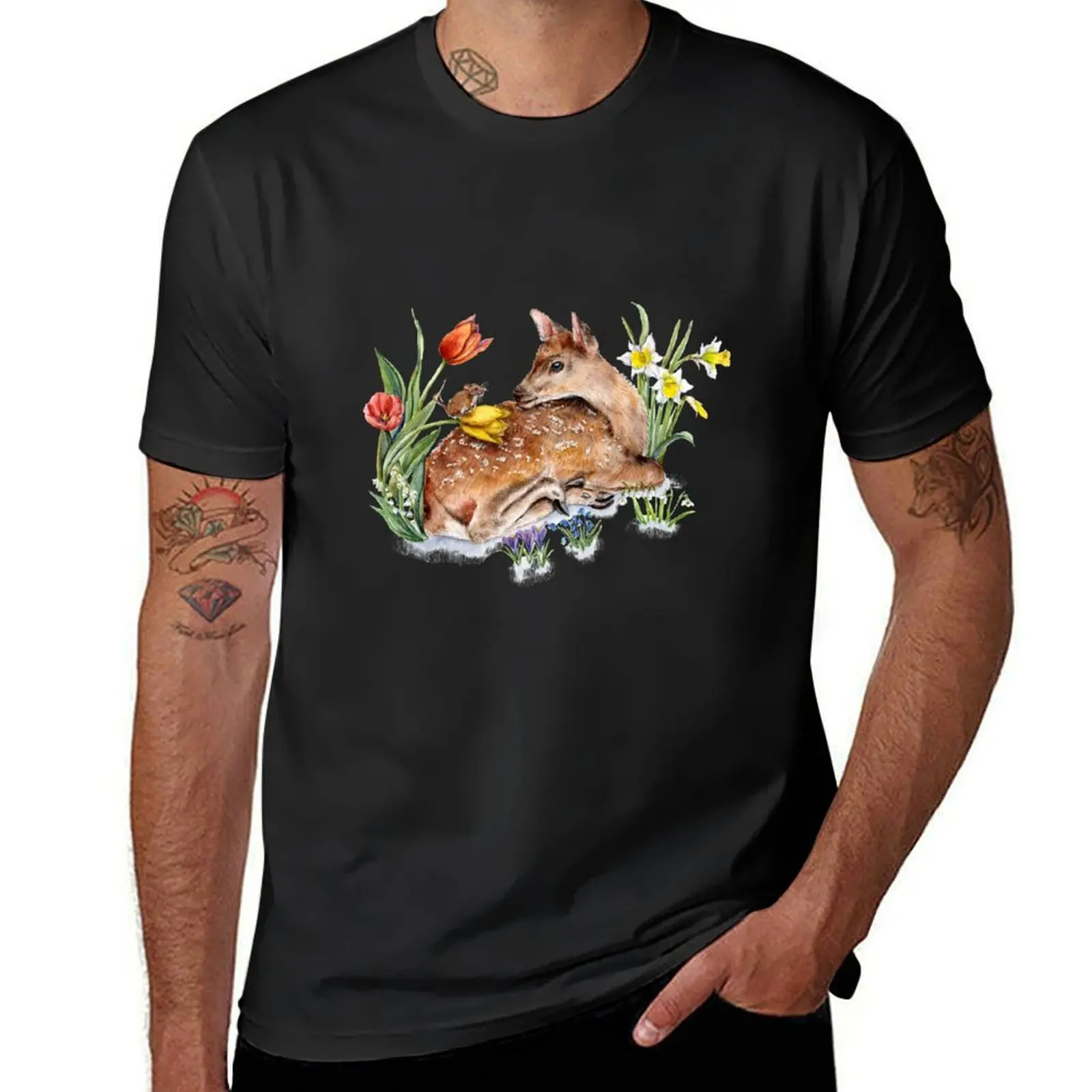 Spring Deer with Harvest Mouse T-Shirt shirts graphic tees vintage quick drying t shirts for men pack