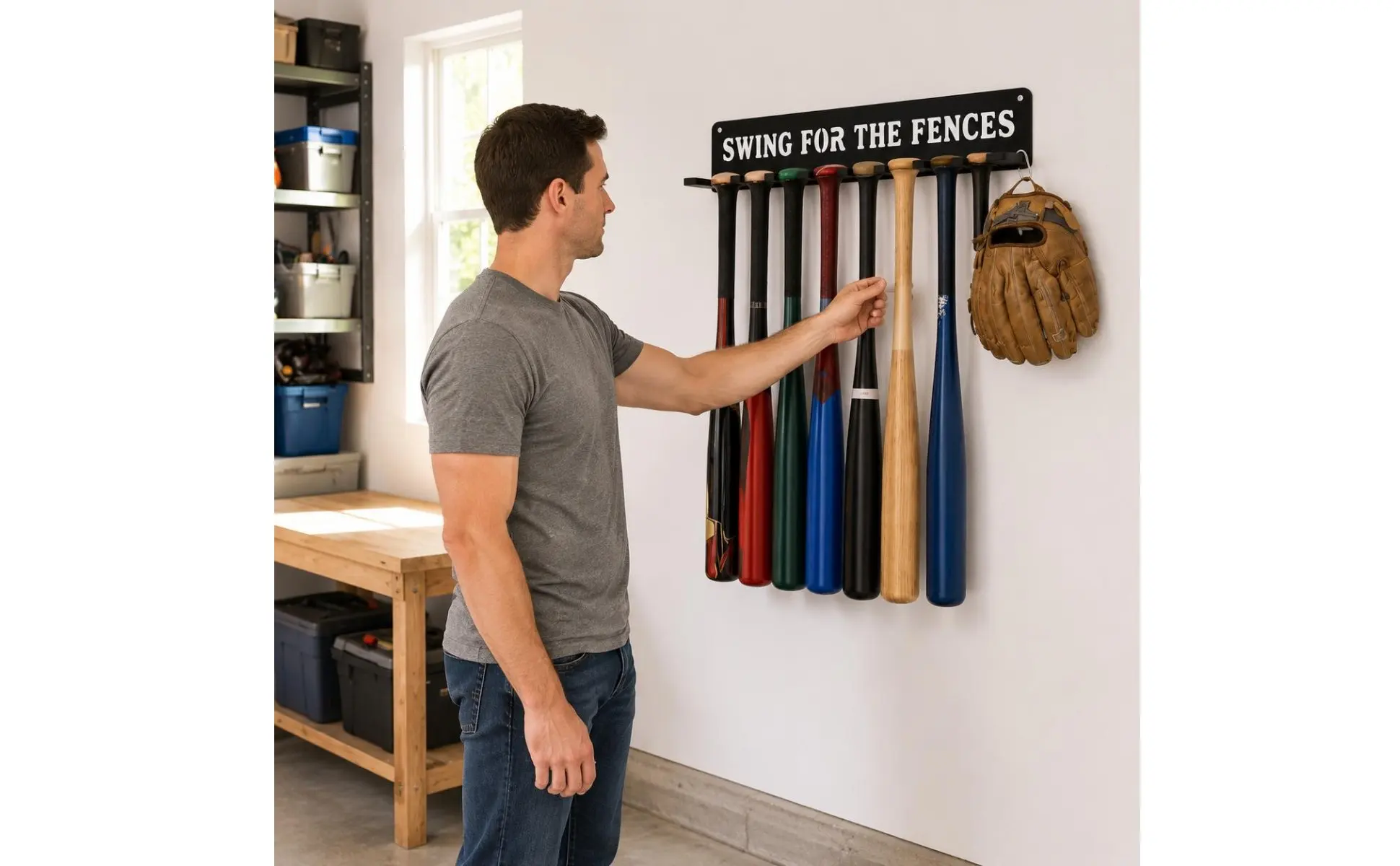 14 Bats 14 Sports Equipment Storage Rack Carabiner Hook Wall Mount Sports Equipment Rack Metal Construction Space Saving