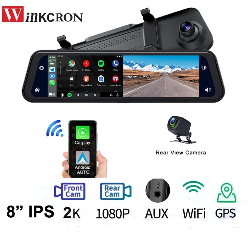 11 Inch IPS Rearview Mirror Car Wireless Carplay & Android Auto 2K 1080P WiFi GPS DVR Camera Dual Lens Dash Cam Video Recorders