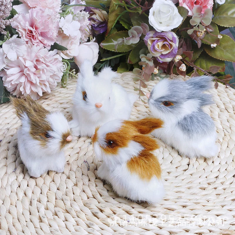 Handmade Simulation Bunny Boutique Mini Set- Four Faux Fur Rabbits for High-End Craft Jewelry Gifts