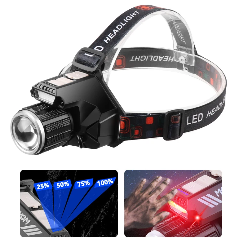 

ZHAOZHANGX Новая сверхдальняя многофункциональная уличная широкоугольная фара с зумом, ультраяркая водонепроницаемая фара с датчиком дальнего действия